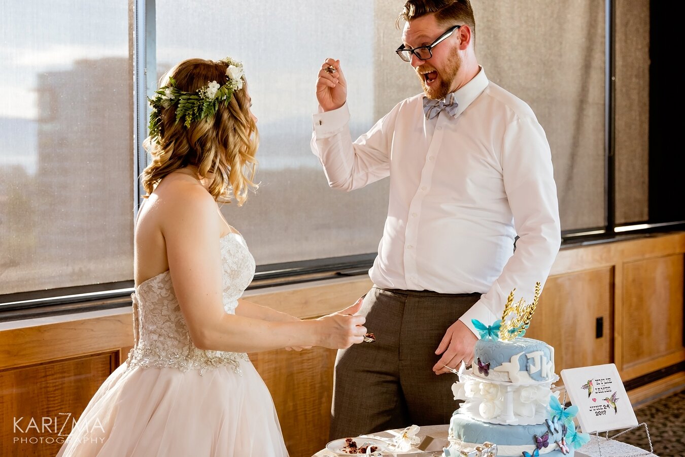 Diamond Ballroom Wedding Vancouver cake cutting